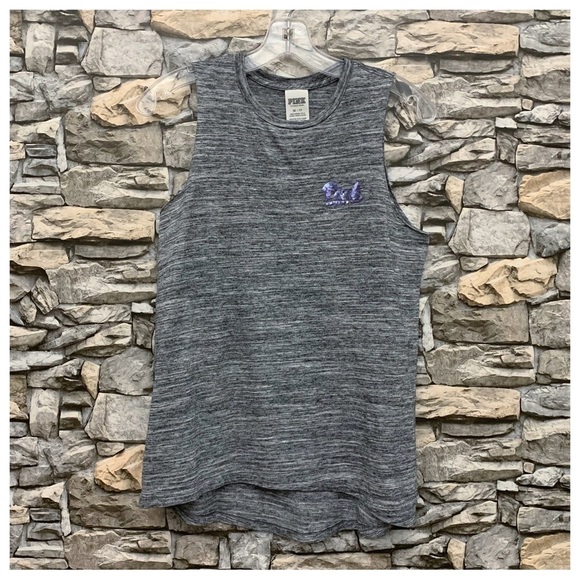 #2 PINK Victoria’s Secret Multicolor Sequins Embellished Gray Tank Top Shirt XS - Picture 2 of 5